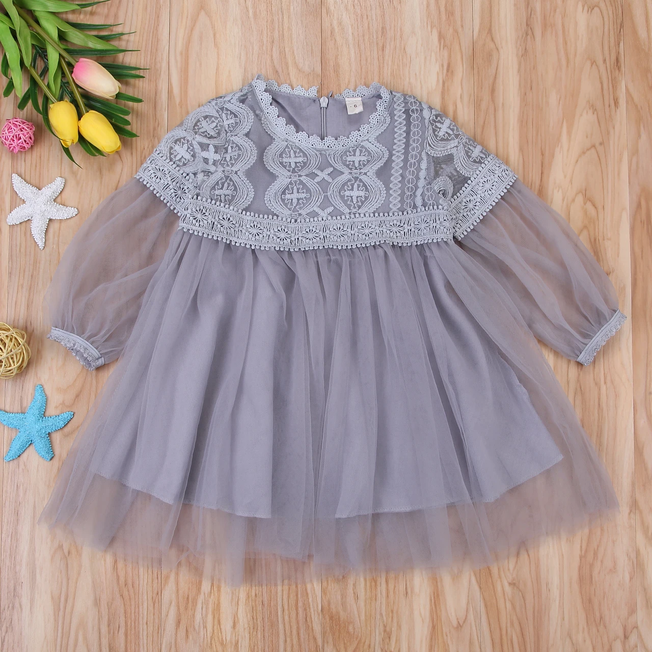 Cool Baby Girl kids Princess Party Dress solid color Wedding Pageant clothes long sleeve Tutu Tulle mesh stylish 2018 | Детская одежда