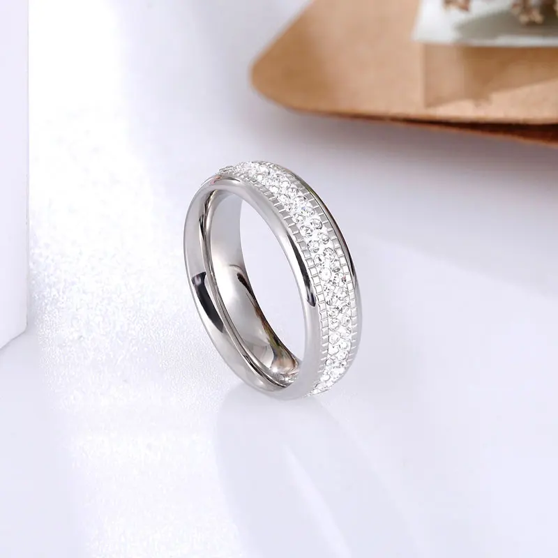 Silver Новое поступление, красивое кольцо с двойным цирконием для женщин, высококачественное Ювелирное кольцо из нержавеющей стали, подарок, Bague femme - Цвет основного камня: Silver