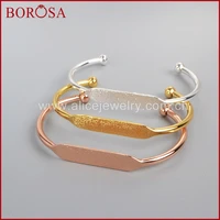 borosa 10pcs wholesale gold color brass blank bangle settings golden flat cuff bracelet bangle making pj026 g
