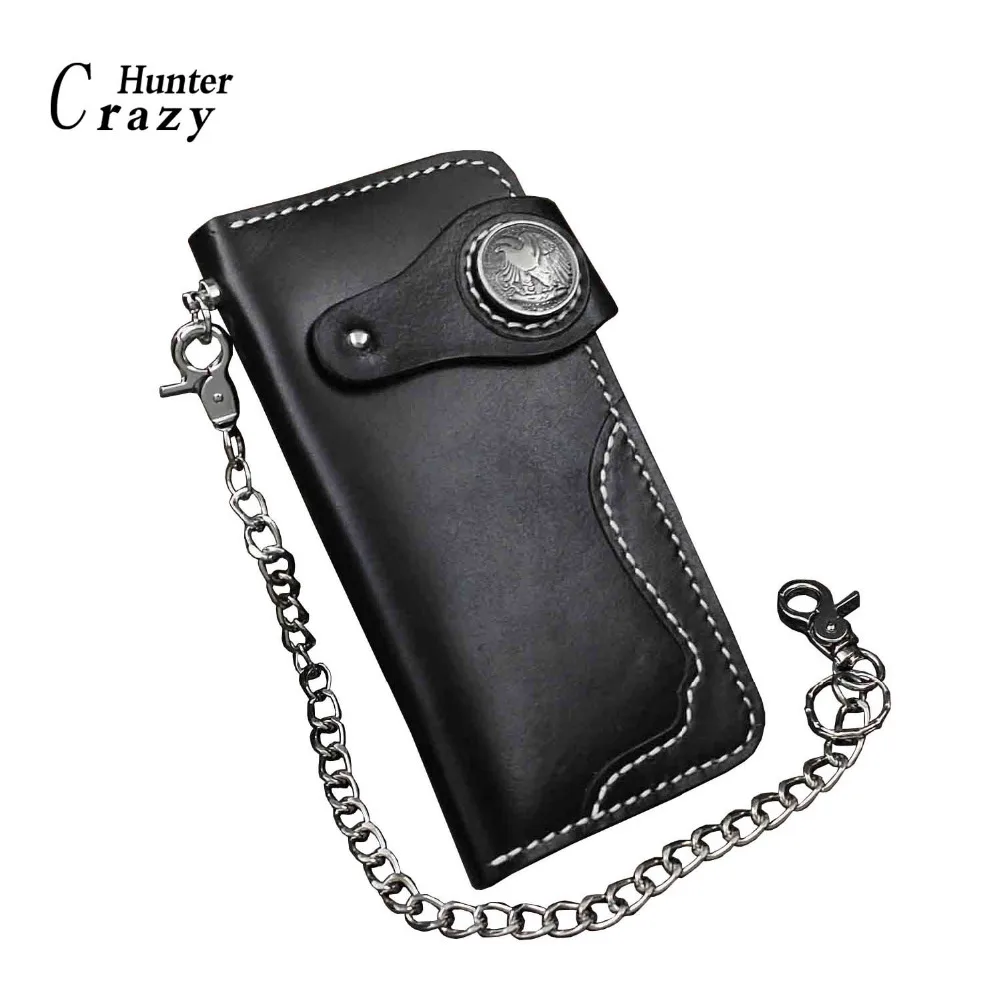 Мужской кошелек ручной работы из толстой яловой кожи в складку для байкеров с