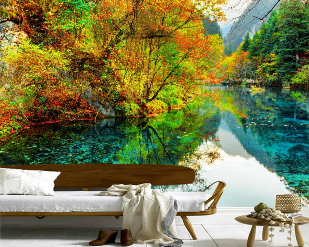 

Rivers Autumn Jiuzhaigou park Trees nature photo 3d wallpaper papel de parede for the living room sofa TV wall bedroom kitchen