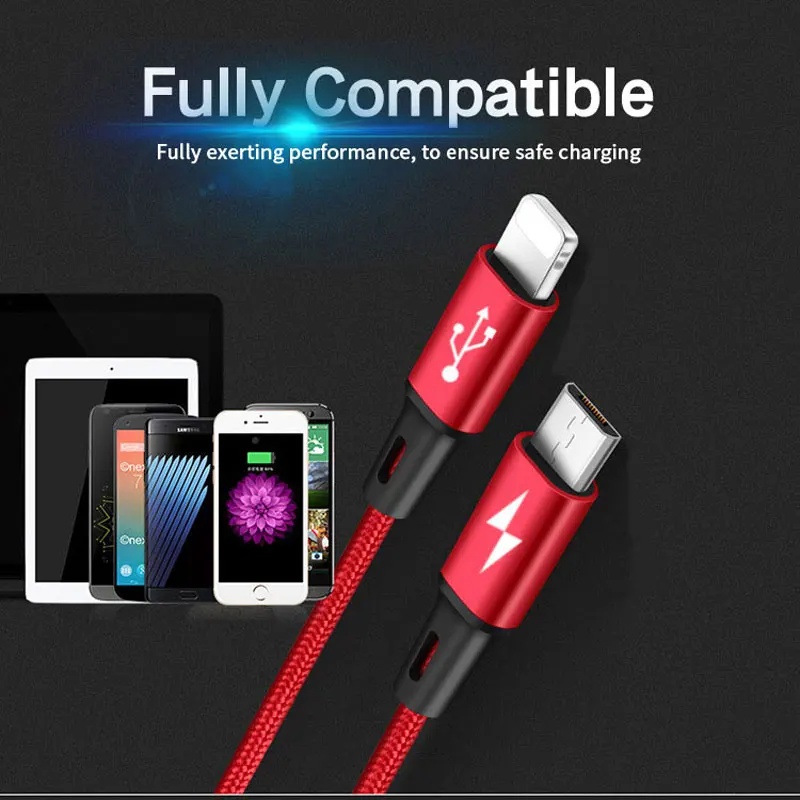 NOHON 2 в 1 USB кабель Micro 8Pin быстрая зарядка кабели для iPhone 8X7 6 6S Plus iPad iPod Samsung Nokia