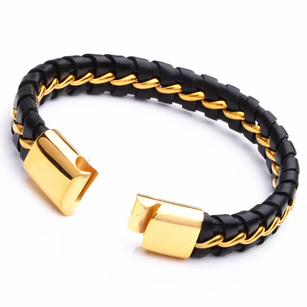 Новинка 2016 Модный черный/кожаный браслет мужские браслеты из нержавеющей стали с