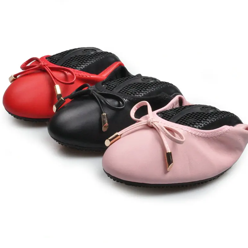 Four Seasons Hot Brand Design Genuine Leather Pink Black Fashion Bow Decoration Ladies Single Shoes Round Head Women Flat | Обувь