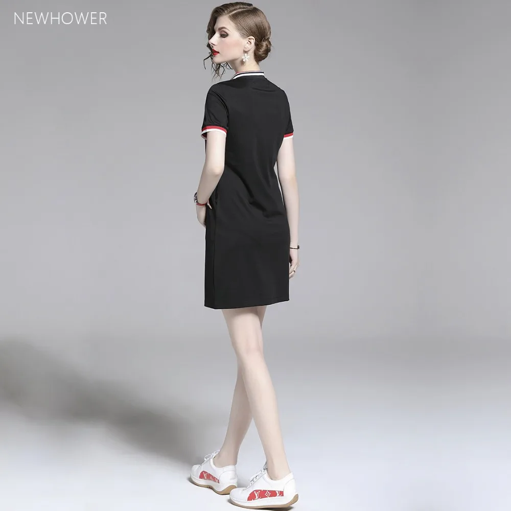 Newhower для женщин Одежда Новый стиль vogue мини платье поло воротник звезда блесток