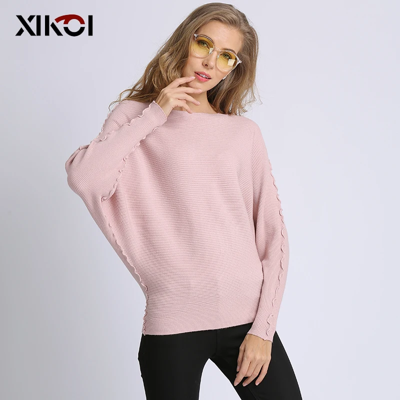 Женский вязаный джемпер XIKOI теплый однотонный с рукавом летучая мышь модель hx913