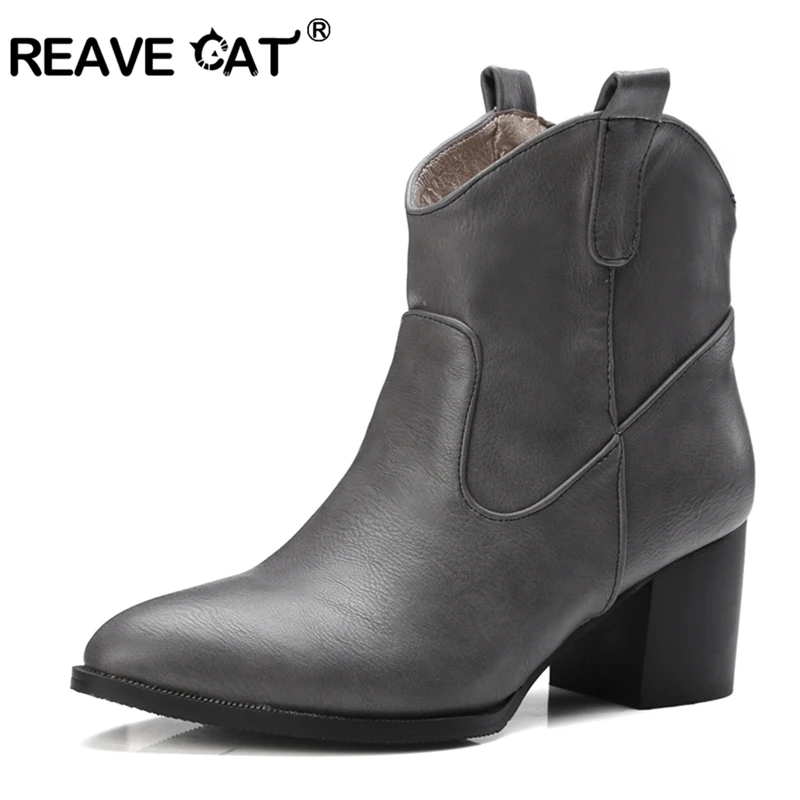 Женские кожаные ботильоны REAVE CAT размера плюс 46 48 весенние ботинки на толстом