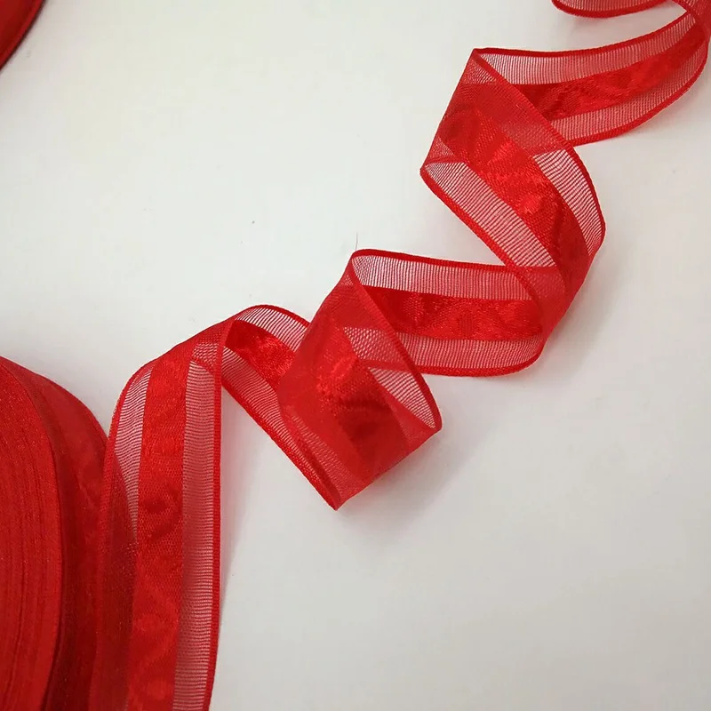 Красная жаккардовая пряжа Ширина 20 мм 1 рулон ширина 45 метров|organza ribbon|ribbon giftribbon