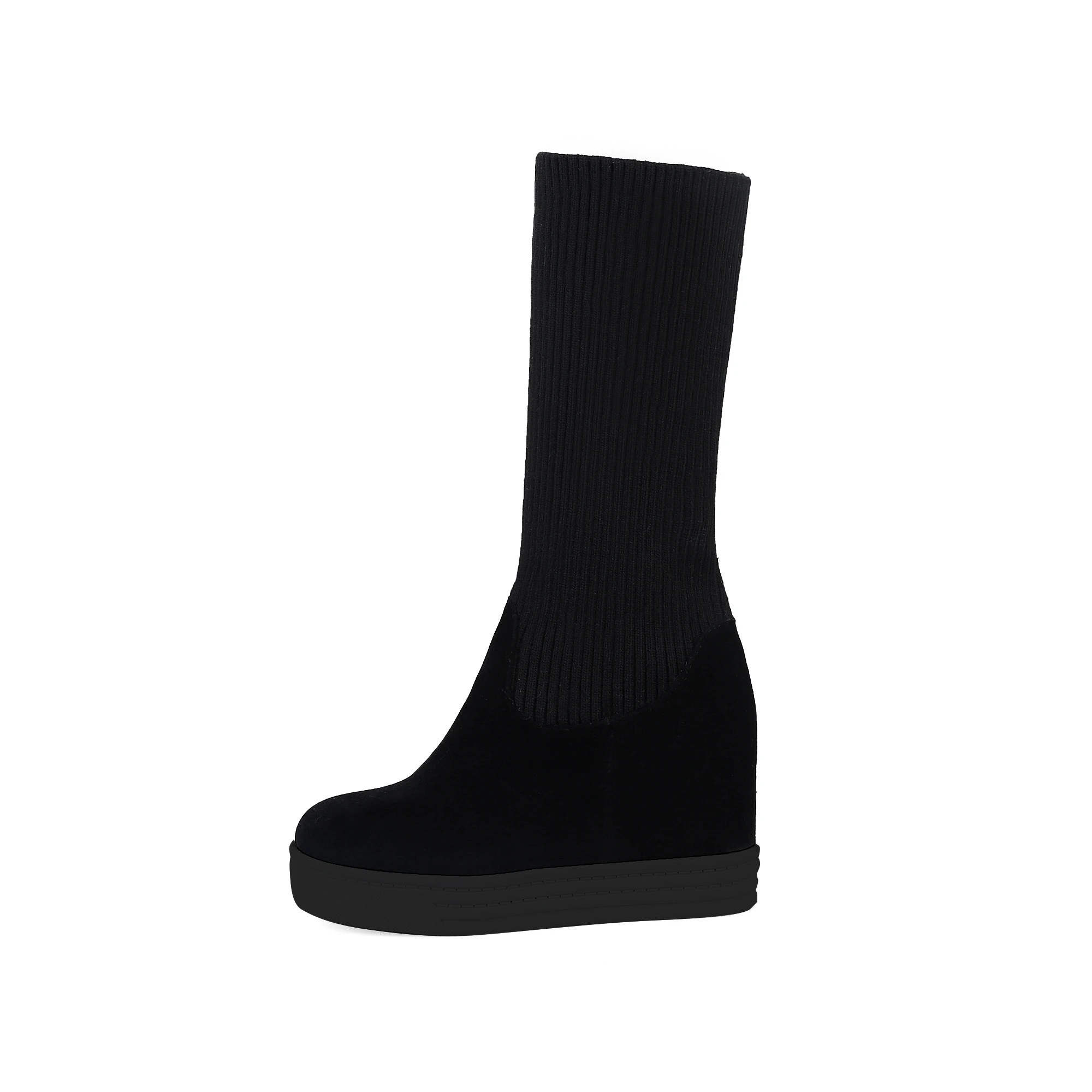 ENMAYER Height Increasing Elastic Band Mid-Calf Microfiber Women Boots Solid Straight and Flanging Increase Within Sock | Обувь