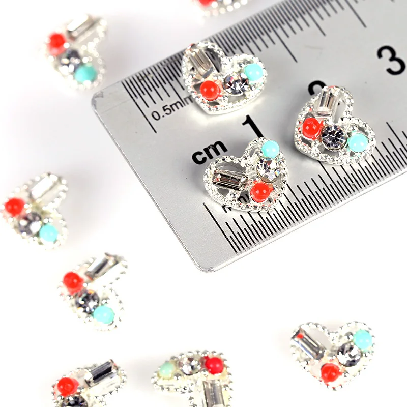 10 шт. серебряные металлические стразы в форме сердца 3d украшения для дизайна