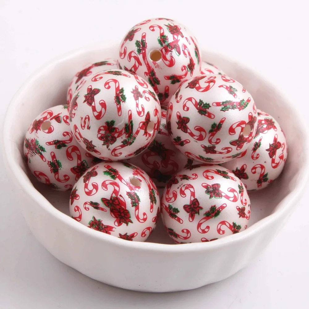 Рождественские 20 мм 100 шт./лот акриловые бусины с принтом конфетного тростника