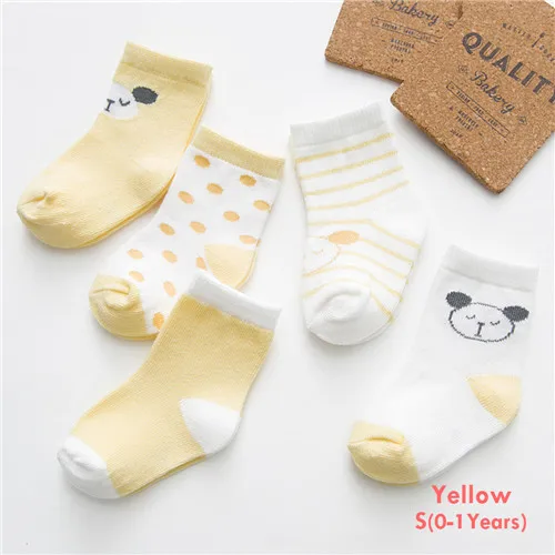 style 2-S yellow Зима-весна,, 5 пар, детские носки с милыми рисунками мягкий хлопковый носок для новорожденных и малышей, удобные носки до лодыжки для От 0 до 10 лет - Цвет: style 2-S yellow