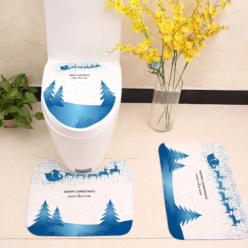 Фланелевый туалетный коврик для ванной комнаты из трех предметов с рисунком