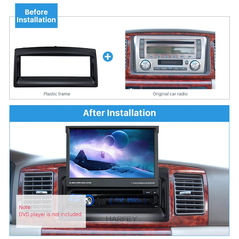 Комплект крышек для установки автомагнитолы 1Din с рамкой 2003 2004 2005 2006 Toyota Corolla