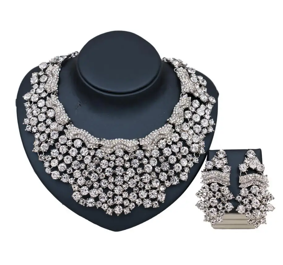 Женский Свадебный комплект из колье и серёг с кристаллами|necklace earring|wedding jewelrynecklace