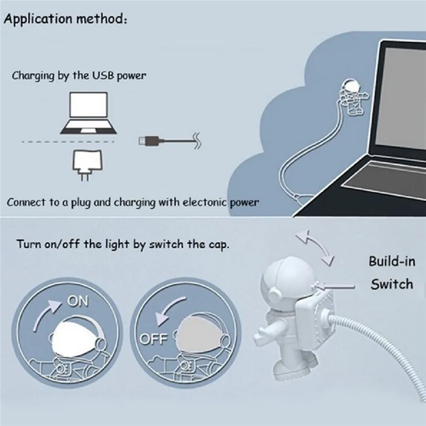 Холодный Новый космонавт умный USB светодио дный светодиодный регулируемый