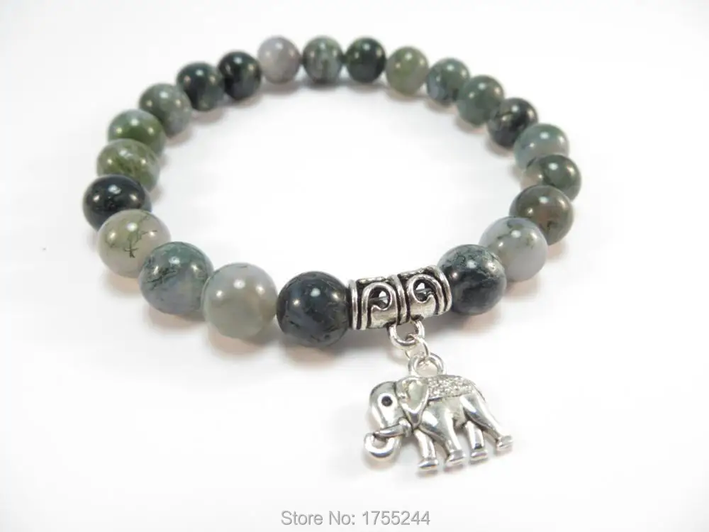 SN1120 Sacred Elephant Mala Bracelet Healing Yoga Jewelry Moss Stone Zen Beaded Best Christmas Gift | Украшения и аксессуары
