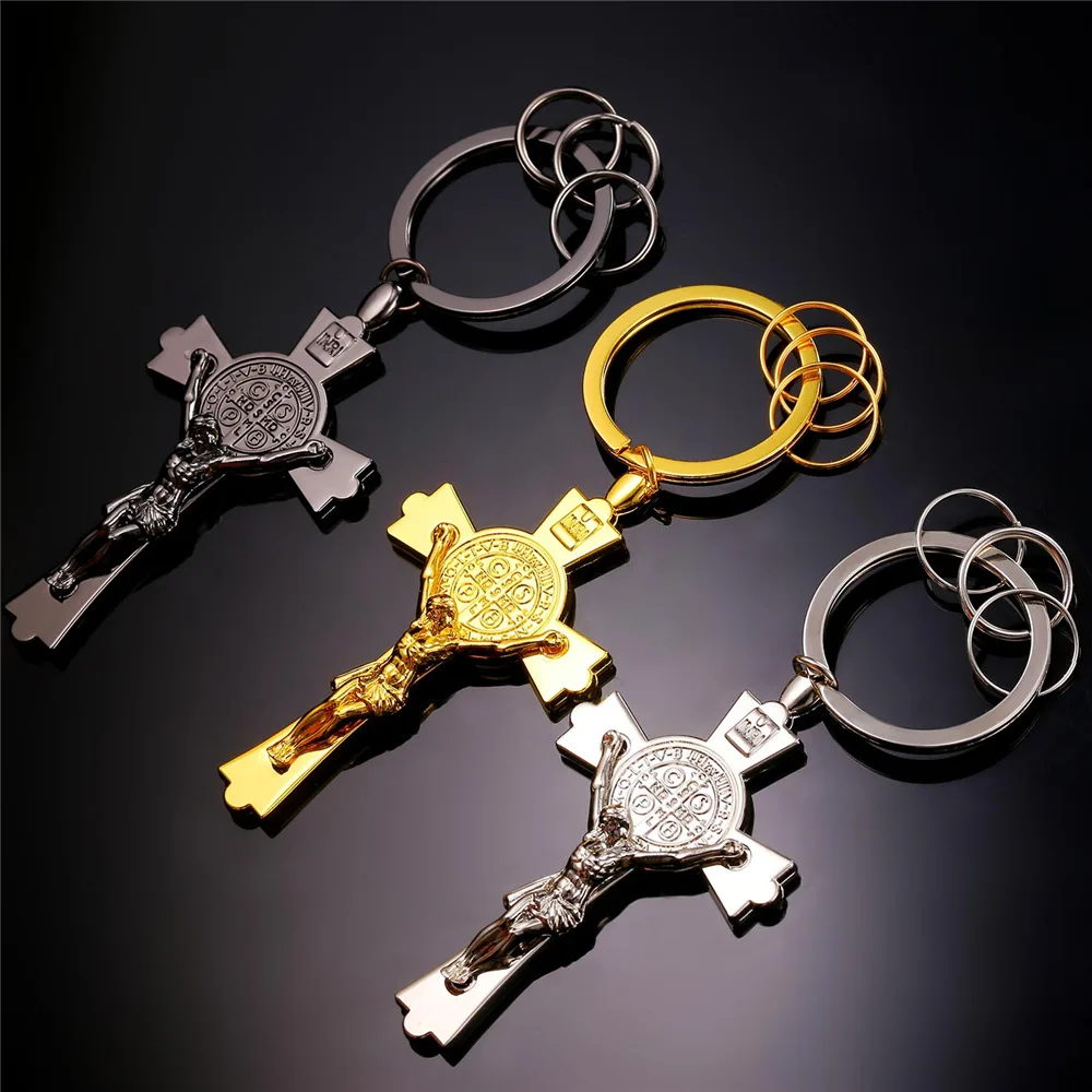 San Benito Medallion Saint Benedict Black Jesus Cross Exorcism Medal Gold color Key Chain mens K24G | Украшения и аксессуары