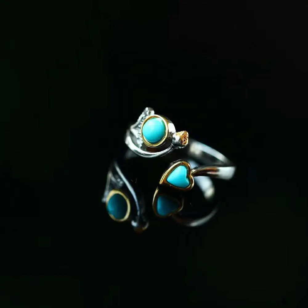 Женское кольцо из серебра 925 пробы RADHORSE регулируемое стерлингового с бирюзовыми