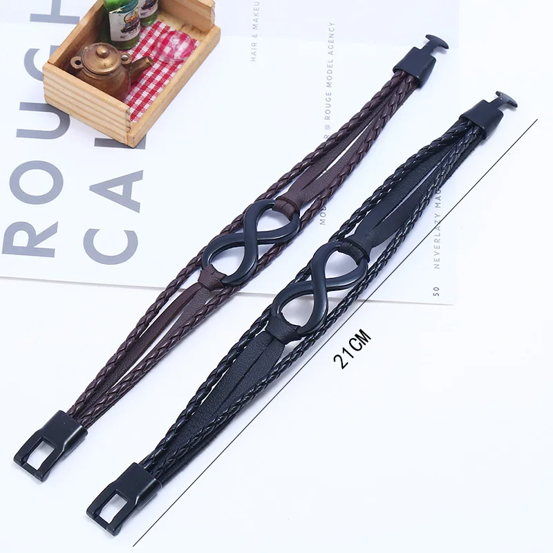 2019 черно-коричневые позолоченные браслеты Infinity плетеные вручную различных