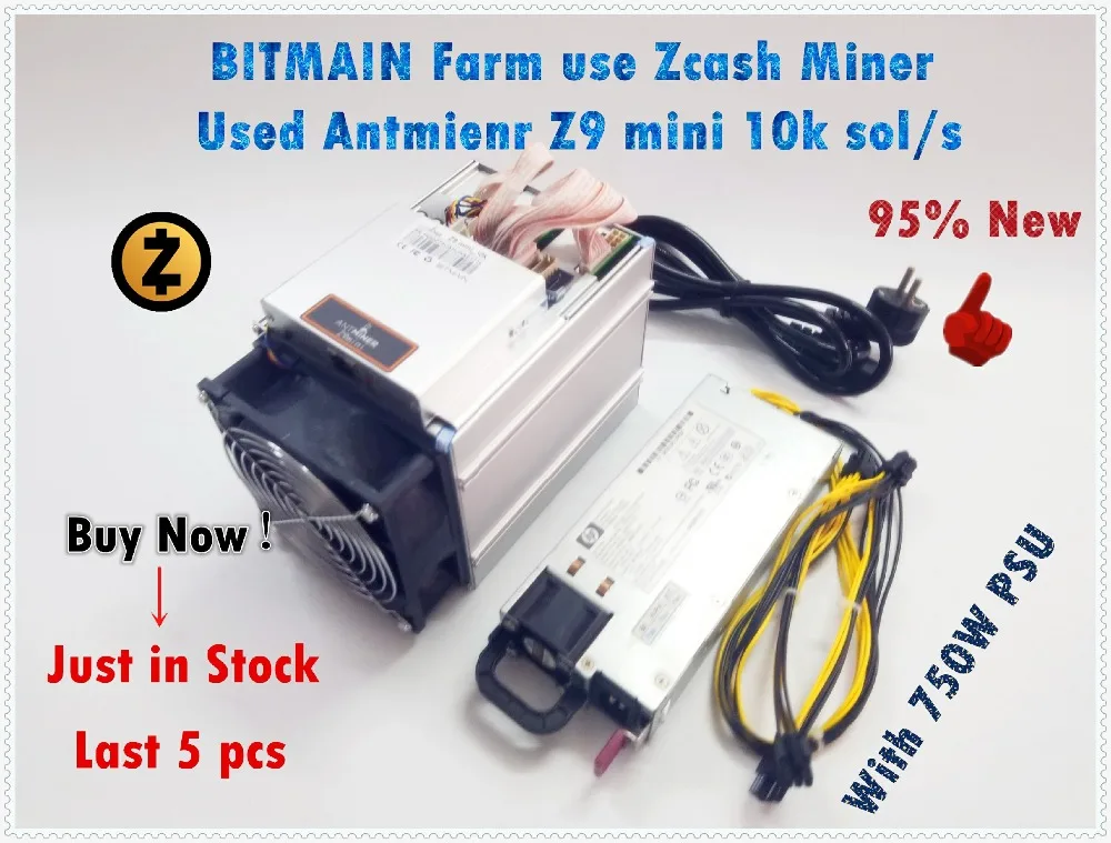Zmoney Miner Bitmain Antminer Z9 Mini 10k Sol/s 300 Вт Asic Equihash с источником питания 750 Доставка в течение