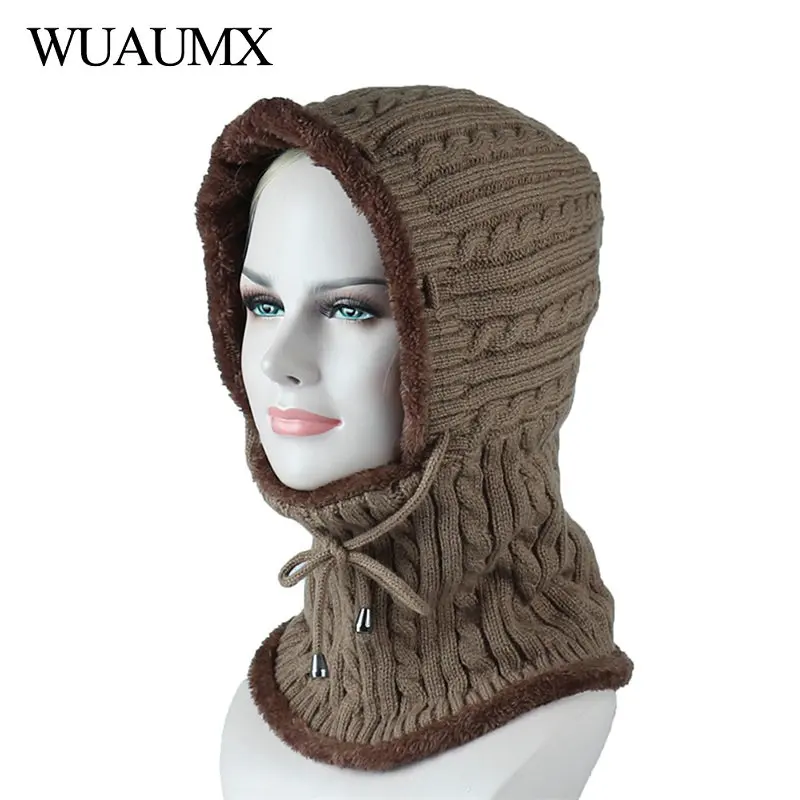 Wuaumx новые зимние вязаные шапочки для мужчин женщин шарф Skullies шапка с бархатом Nack