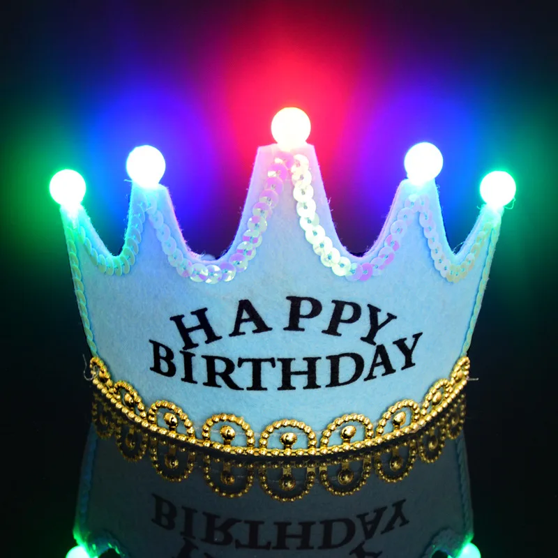 Kids Party Toys Happy Birthday Hat Led Flashing Crown Toys for Children Hats 0-3 Years Headgear Baby Girls Boys Gift
