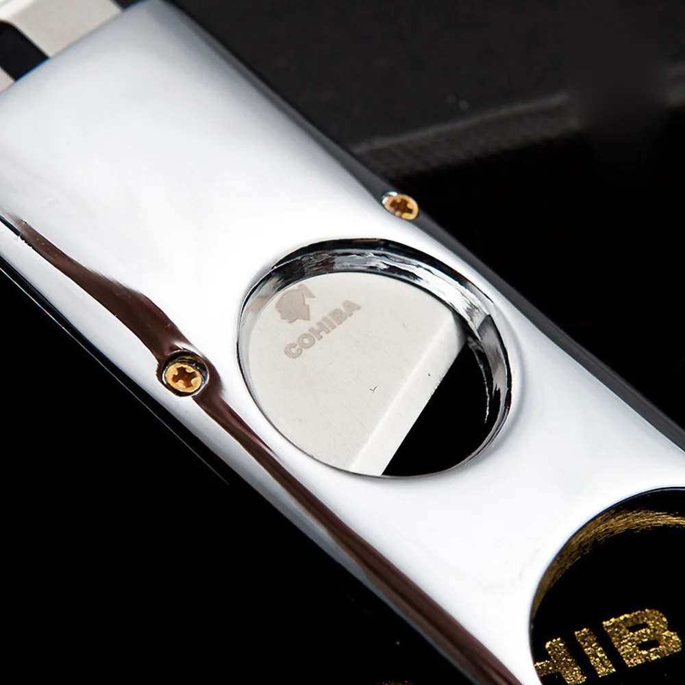 COHIBA одинарные лезвия Нержавеющая сталь сигарет Серебряный тон обрезки сигар Карманный гаджет Zigarre принадлежности для курения гильотины 364J