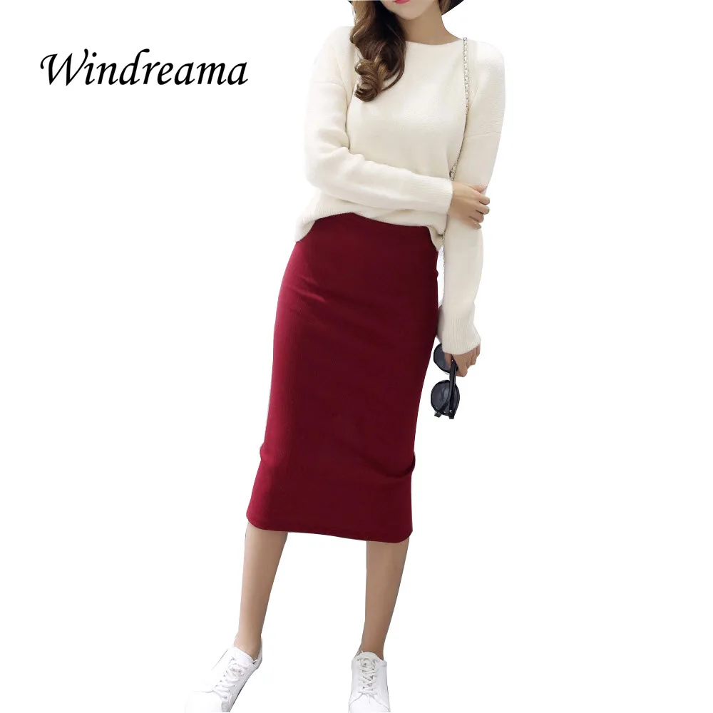Windreama элегантный женские юбки Футляр демисезонный вязаная юбка разрез шаг стрейч