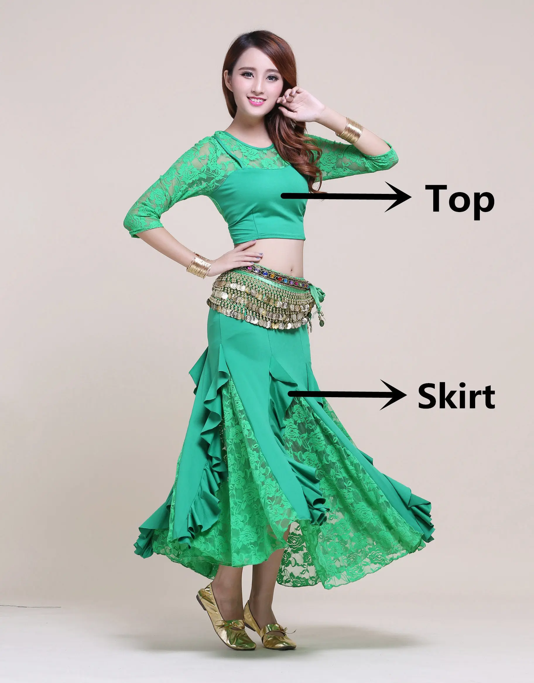 Top Skirt Юбка для танца живота топ Золотая монета Пояс Цыганское Платье индийская Одежда Талия цепь Восточный танец живота Болливуд костюм набор для женщин - Цвет: Top Skirt