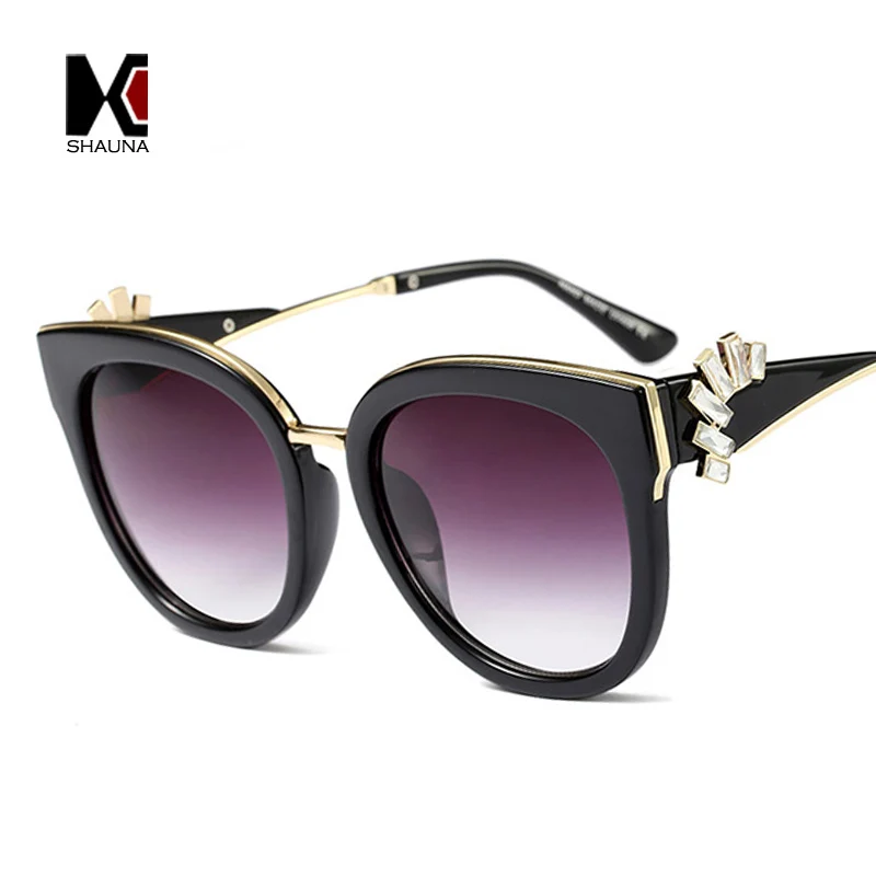 SHAUNA Luxury Crystal Decoration Women Cat Eye Sunglasses Fashion Oversize Ladies Yellow Tinted Lens Shades | Аксессуары для
