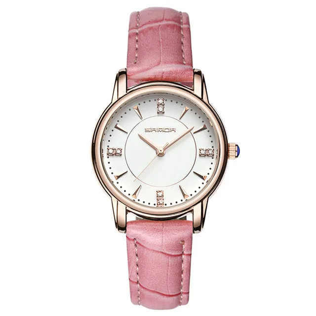 Pink SANDA Кварцевые женские наручные часы люксовый бренд женские модные часы женские кожаные водонепроницаемые часы Relogio Feminino - Цвет: Pink