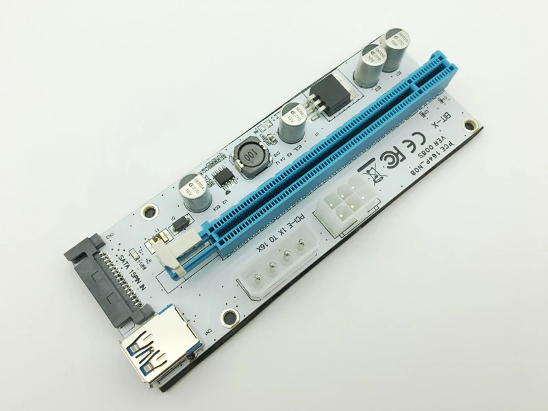 Riser VER008S 3 в 1 Molex 4Pin SATA 6PIN PCI E Экспресс Райзер карта 1x до 16x USB 0 кабель для майнинга