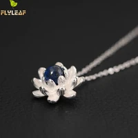 flyleaf hand lapis lazuli lotus flower necklaces pendants for women elegant lady accessories 925 sterling silver jewelry