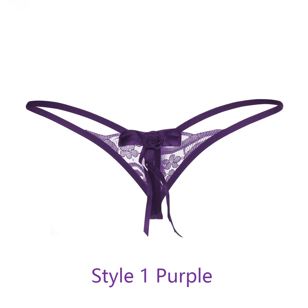 1-Purple Новинка, сексуальные эротические стринги, женские трусики, нижнее белье, жемчужное кружево, цветочный рисунок, сексуальное нижнее белье, низкая талия Бесшовные трусы, нижнее белье - Цвет: 1-Purple