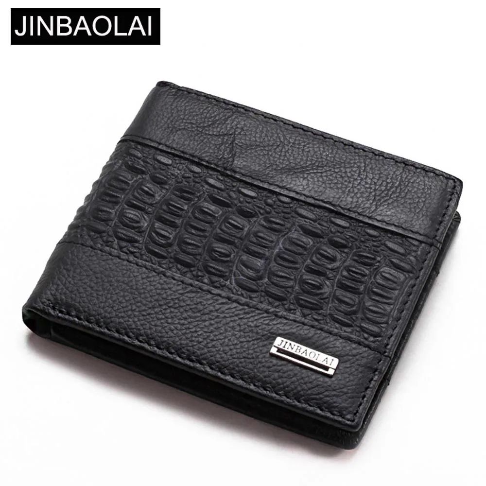 JINBAOLAI мужские кошельки с крокодиловым узором из коровьей кожи черные короткие