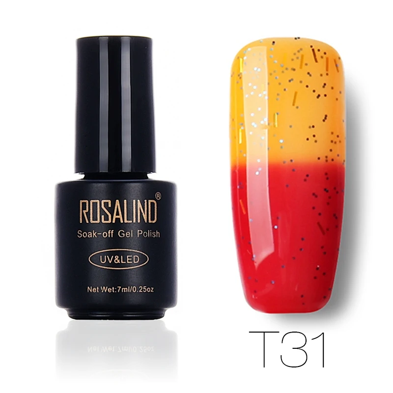 T31 ROSALIND 7 мл изменение температуры лака для ногтей отклеить кисточки для дизайна ногтей лампа для сухой тепловой цветная акриловая краска верхнее базовое пальто - Цвет: T31