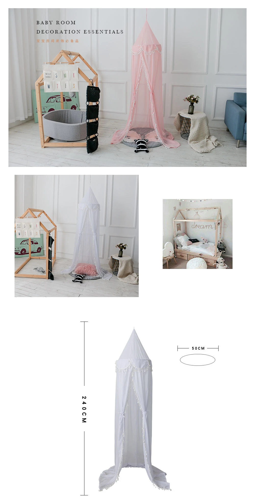 Tassel Mosquito Net Baby Bed Canopy Bedhemel PomPom Cotton Girls Room Decor Baldachin Kids Canopy Bed Curtains BabyCamping Bed