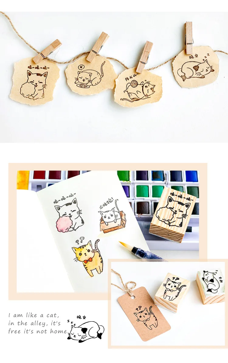 PIKAALAFAN милый кот серии коробки деревянный альбом для штампов DIY Фотоальбом украшение карты ремесло деревянная резиновая игрушечная печать