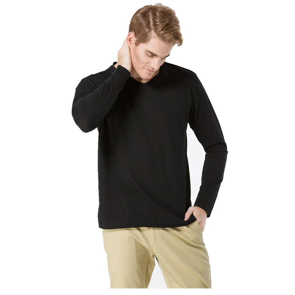 Мужская хлопковая нижняя рубашка с длинным рукавом и V образным