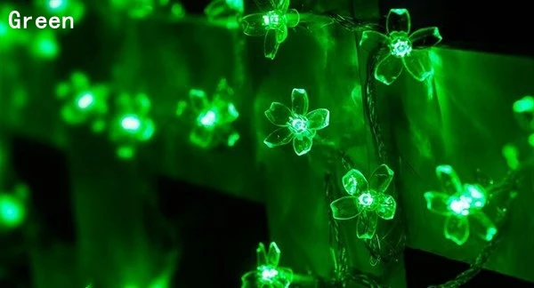 Green Светодиодный светильник на батарейках, 2 м/5 м/10 м/20 м, гирлянда с цветком персика для Рождества, свадьбы, сада, вечерние, для улицы - Испускаемый цвет: Green