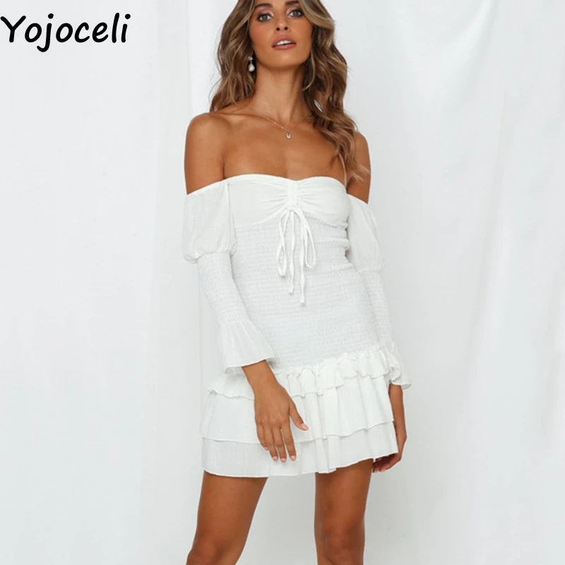 Yojoceli сексуальное элегантное короткое платье с рюшами женское осенне зимнее мини