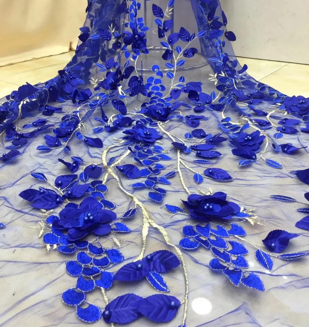 Новое поступление royalblue 3D цветочное кружево тюль ткань высокого качества бисер