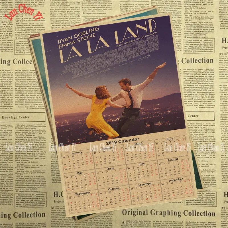 2019 Calendar Classic film Series 1 Kraft paper poster Cafe Bar Home Decor Retro Paper Wall Sticker | Дом и сад