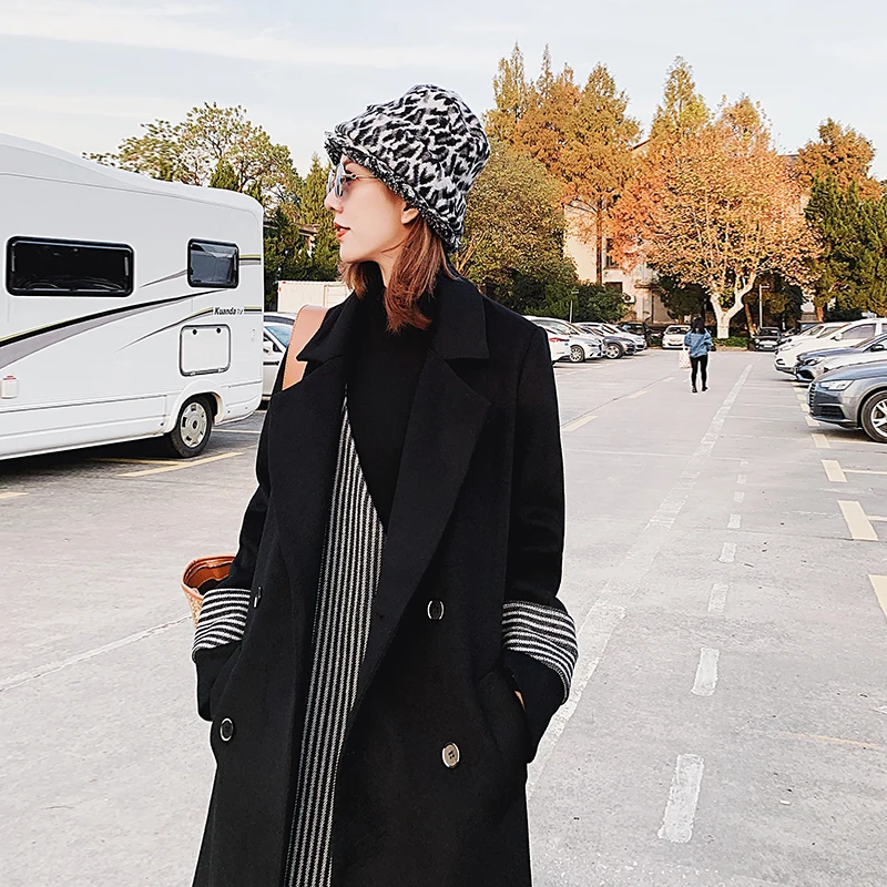 Черное тканевое пальто новое популярное осенне весеннее толстое шерстяное