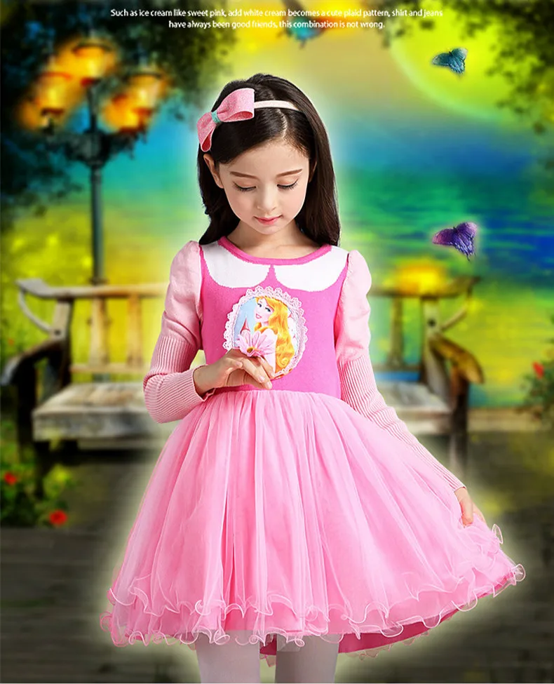 New Spring Girls Long sleeve Dress Winter Children Clothes Pink Kids Sweater Sleeping Beauty Princess Tutu Dress.YL13B | Детская одежда
