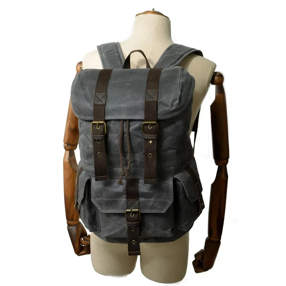 Винтажные кожаные холщовые мужские рюкзаки водонепроницаемые повседневные