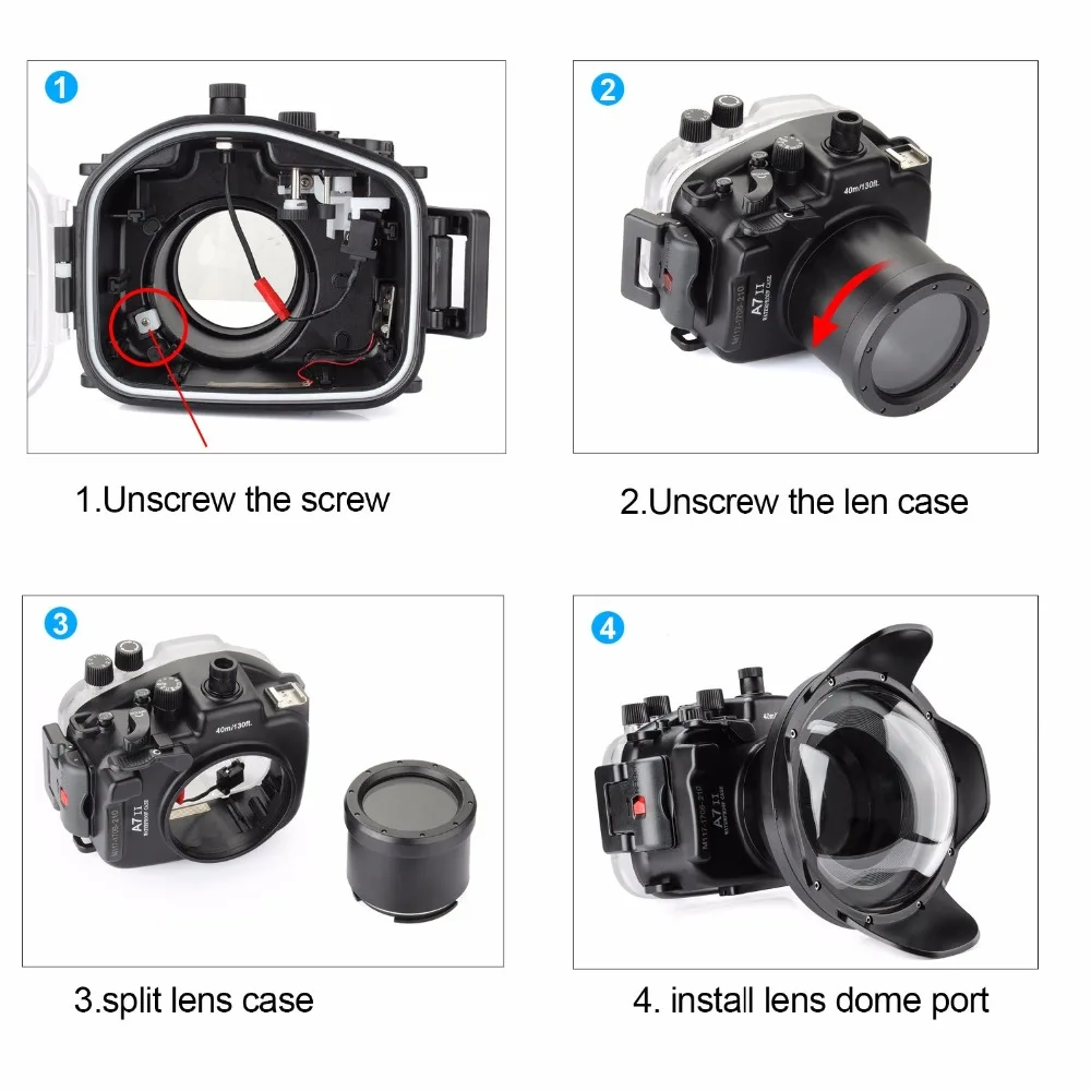 Чехол Meikon для подводного водонепроницаемого корпуса 40 м 130 футов камеры Sony A7 II A7R 28