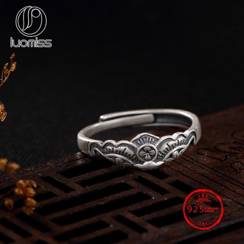 

S925 sterling silver retro matte to do the old character wild Fu in front of the female opening ring ring wholesale