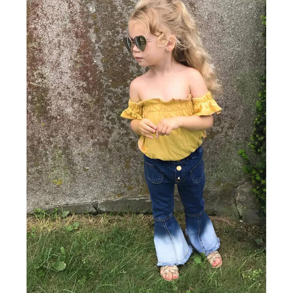 Летняя одежда для девочек детская малышей топы с открытыми плечами маленьких